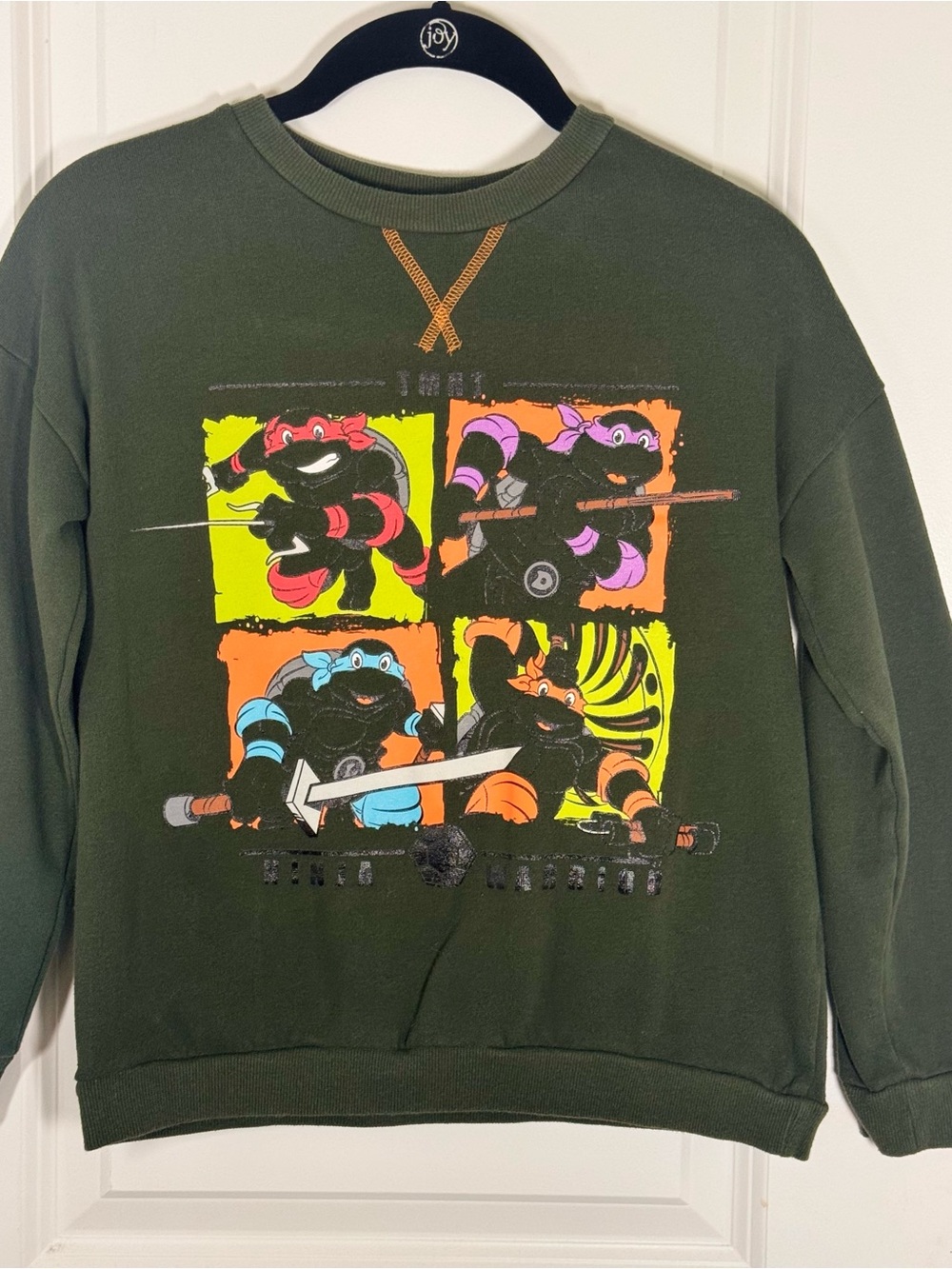TMNT Ninja Turtles Kids 10 Green Graphic Crewneck Sweatshirt School Travel Cozy - Picture 2 of 9